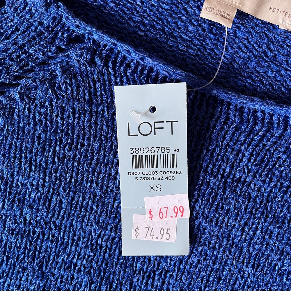 LOFT Blue Pointelle Raglan Sweater - Picture 3 of 8